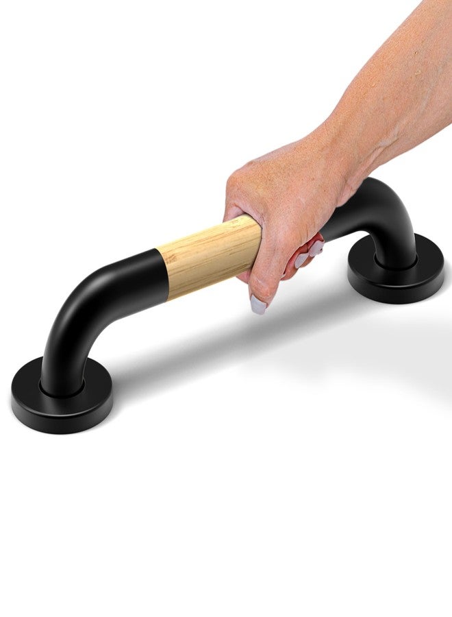 AquaChase Safety Grab Bar for Bathroom & Toilet, Natural Bamboo Handle, ADA Compliant Balance Assist Handrail for Handicap and Seniors, 12in Matte Black - Image 4