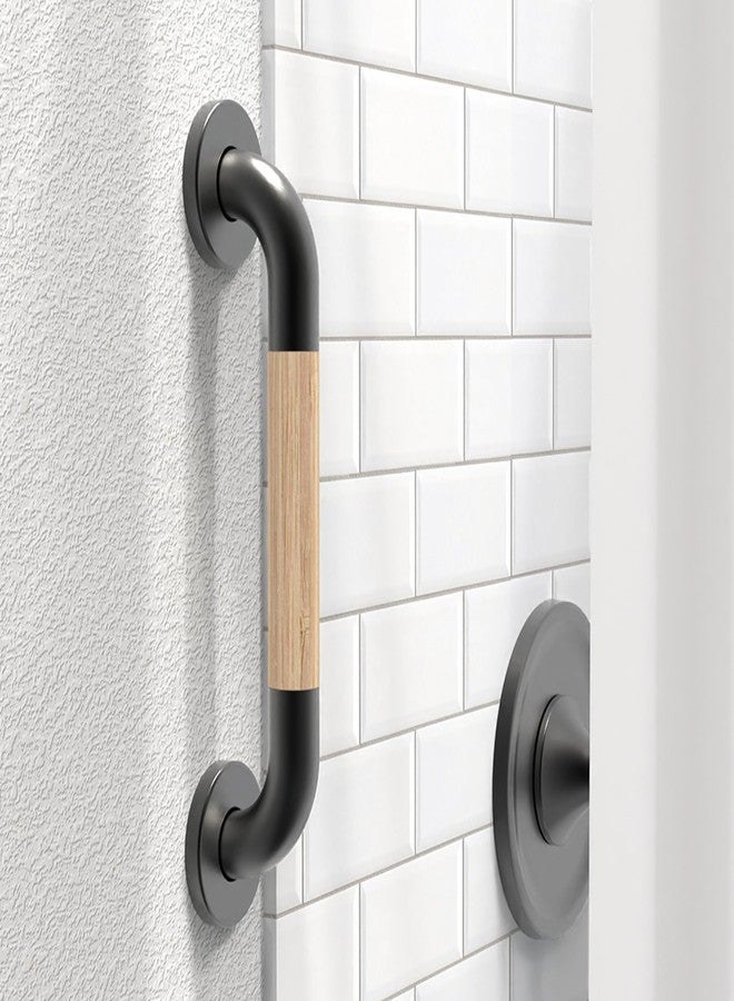 AquaChase Safety Grab Bar for Bathroom & Toilet, Natural Bamboo Handle, ADA Compliant Balance Assist Handrail for Handicap and Seniors, 12in Matte Black - Image 1