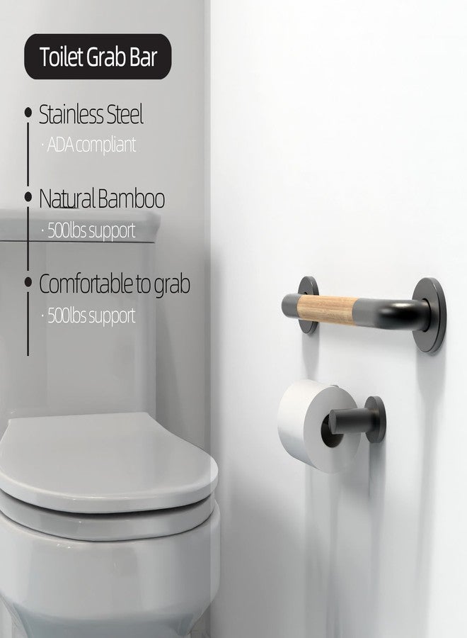 AquaChase Safety Grab Bar for Bathroom & Toilet, Natural Bamboo Handle, ADA Compliant Balance Assist Handrail for Handicap and Seniors, 12in Matte Black - Image 5