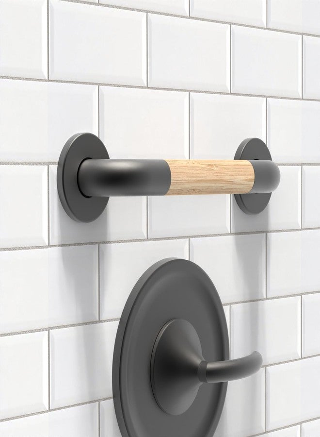 AquaChase Safety Grab Bar for Bathroom & Toilet, Natural Bamboo Handle, ADA Compliant Balance Assist Handrail for Handicap and Seniors, 12in Matte Black - Image 3