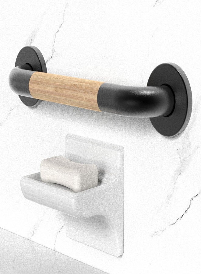 AquaChase Safety Grab Bar for Bathroom & Toilet, Natural Bamboo Handle, ADA Compliant Balance Assist Handrail for Handicap and Seniors, 12in Matte Black - Image 2