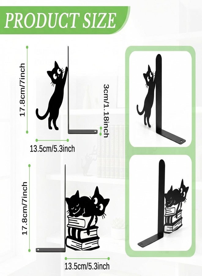 Sanwarm Metal Bookends Cat Black Whimsical Book Ends Decorative Bookend for Home Office Library Desk Book Shelves Decor, Gift for Reading Enthusiasts Non-Skid Book Stoppers Holder (1 Pair) - Image 2