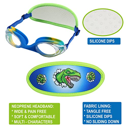 RUIGAO Kids Swim Goggles Age 2-6, Toddler Goggles No Hair Pull,UV Protection/Anti Fog/Padded HeadBand (1PK Kids - Green Dino) - Image 3