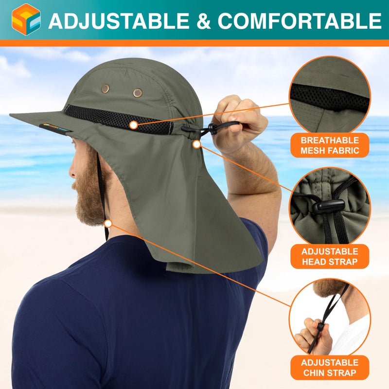 Suncube SUN CUBE Sun Hat for Men, Wide Brim Fishing Hat Neck Flap Cover Men Women, Hiking Safari, UV Sun Protection Summer Gardening Beach Camping UPF 50+, Olive - Image 4
