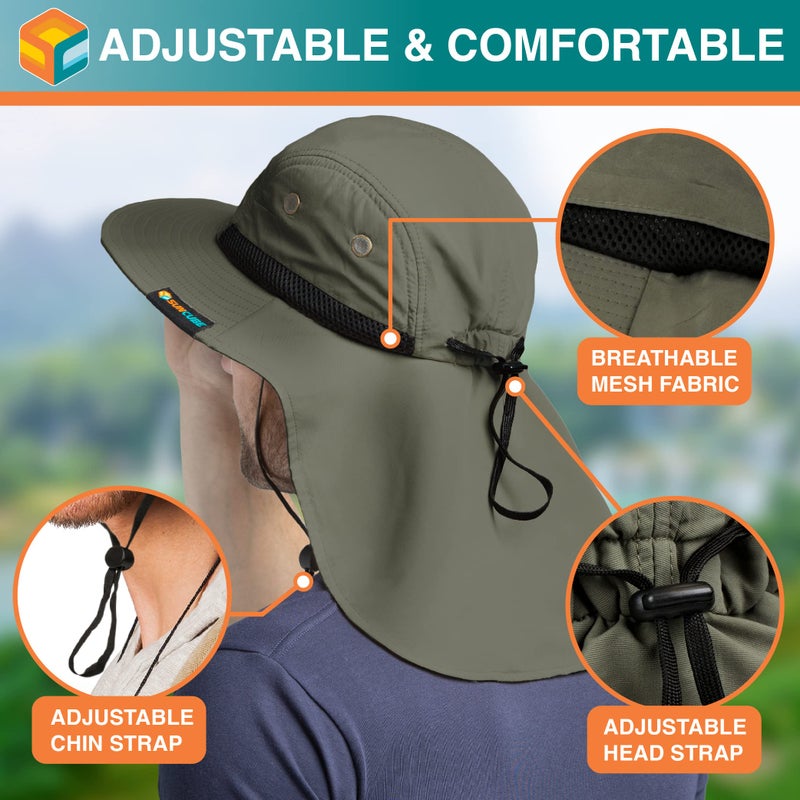 Suncube SUN CUBE Sun Hat for Men, Wide Brim Fishing Hat Neck Flap Cover Men Women, Hiking Safari, UV Sun Protection Summer Gardening Beach Camping UPF 50+, Olive - Image 5