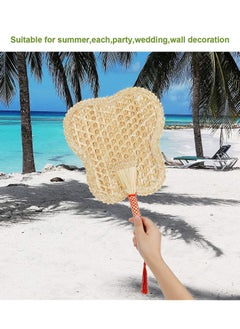 Y&D Hand Woven Fan, 1Pcs 7.7" Natural Wheat Straw Handheld Fans with Knotted Handle, Summer Cooling Supplies, for Farmhouse Wall Decor Wedding Beach Party  - Image 3