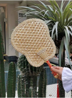 Y&D Hand Woven Fan, 1Pcs 7.7" Natural Wheat Straw Handheld Fans with Knotted Handle, Summer Cooling Supplies, for Farmhouse Wall Decor Wedding Beach Party  - Image 4