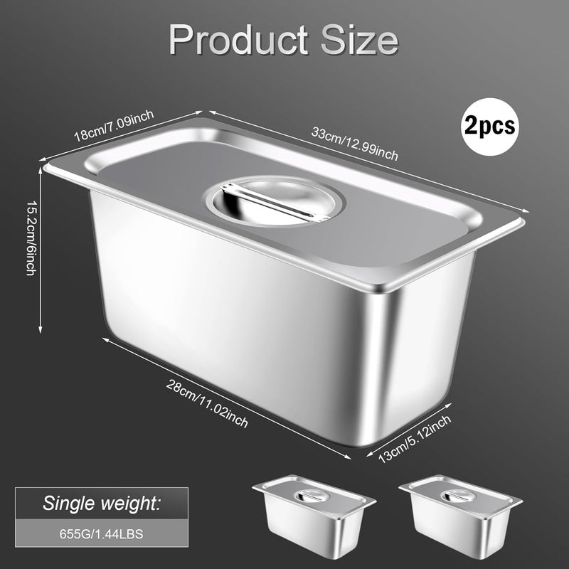 tchrules 2 Pack Hotel Pan With Lids, Steam Table Pans 1/3 Size x 6 Inch Deep, Commercial Stainless Steel Pan, Restaurant Steam Table Pans - Image 2