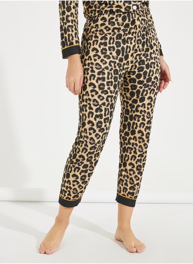 Contrast Leopard Print Button Front Shirt & Pyjama Set