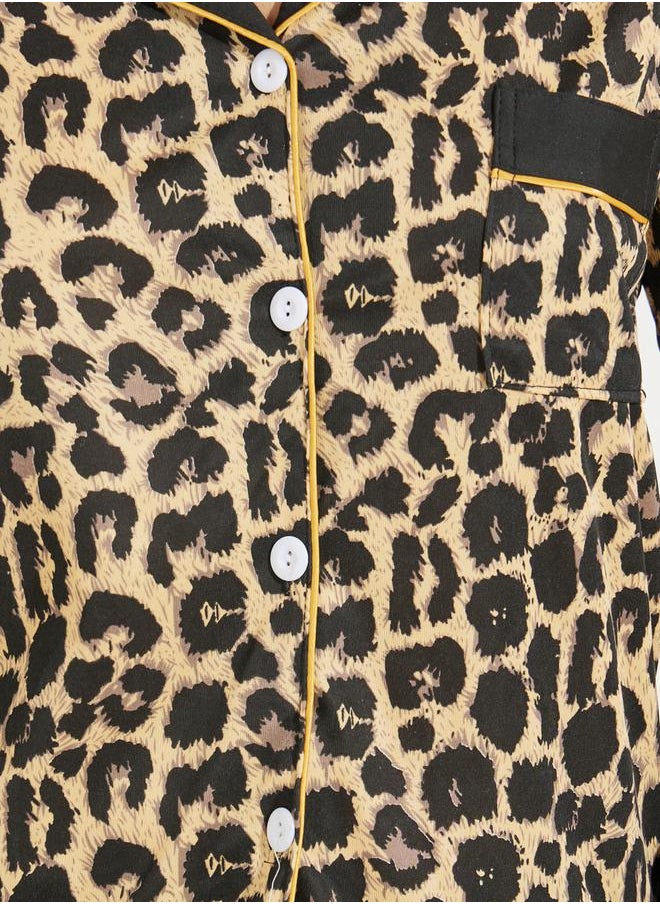 Take Two Contrast Leopard Print Button Front Shirt & Pyjama Set  - Image 4