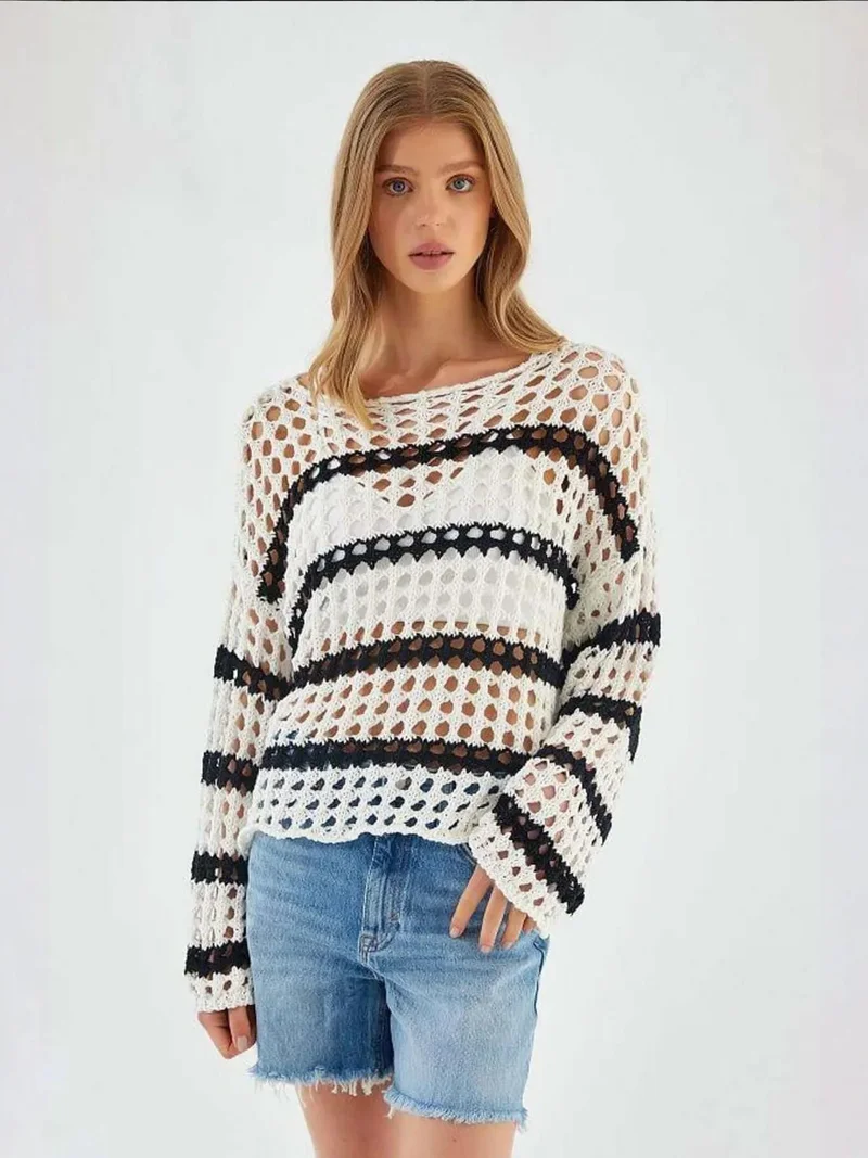 ميكسراي سترة صوفية سميكة مخططة بتصميم فضفاض من ميكسراي