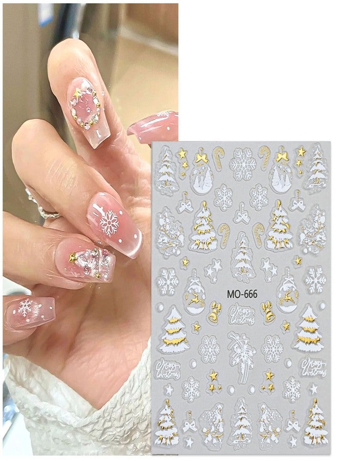 TailaiMei Embossed Christmas Nail Decals Stickers, Gold Xmas Tree Self-Adhesive Snow Nail Art Decorations, Design for Snowflake Snowman (2509, 3 Sheets) - Image 3
