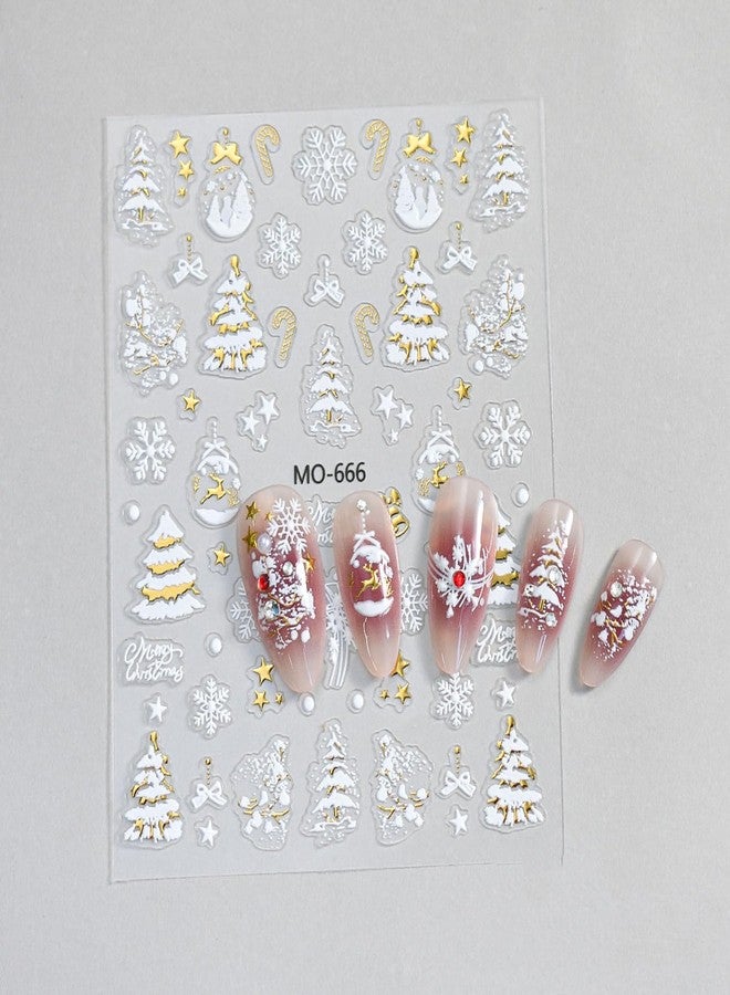 TailaiMei Embossed Christmas Nail Decals Stickers, Gold Xmas Tree Self-Adhesive Snow Nail Art Decorations, Design for Snowflake Snowman (2509, 3 Sheets) - Image 5