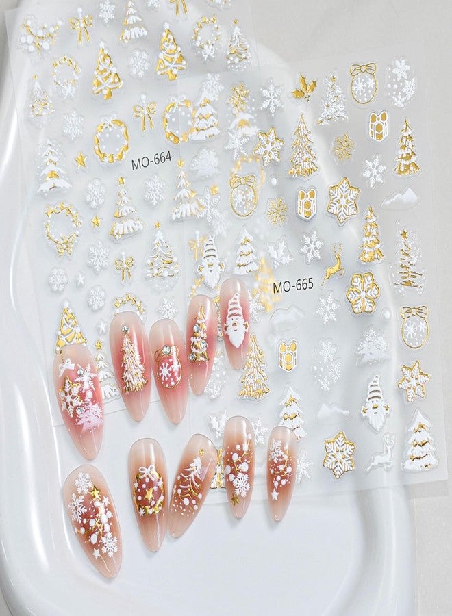 TailaiMei Embossed Christmas Nail Decals Stickers, Gold Xmas Tree Self-Adhesive Snow Nail Art Decorations, Design for Snowflake Snowman (2509, 3 Sheets) - Image 2