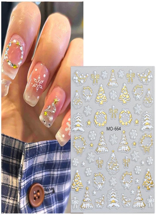 TailaiMei Embossed Christmas Nail Decals Stickers, Gold Xmas Tree Self-Adhesive Snow Nail Art Decorations, Design for Snowflake Snowman (2509, 3 Sheets) - Image 4