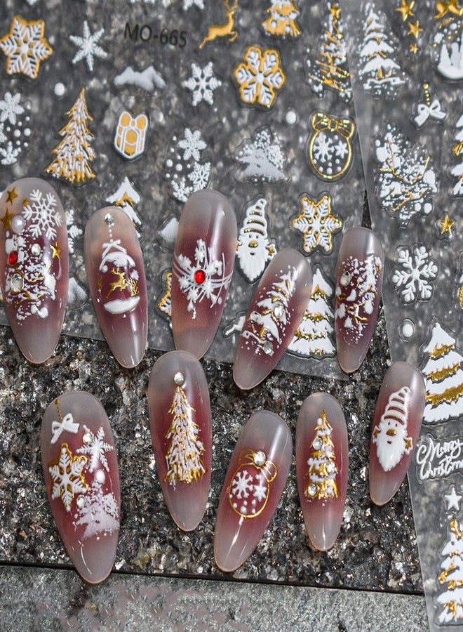 TailaiMei Embossed Christmas Nail Decals Stickers, Gold Xmas Tree Self-Adhesive Snow Nail Art Decorations, Design for Snowflake Snowman (2509, 3 Sheets) - Image 1