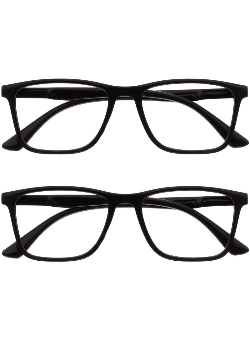 OPULIZE NYX Reading Glasses with Blue Light Blocking for Women Men, Rectangular Frame with UV & Eyestrain Protection, Anti-Glare Computer Gaming Glasses, Black +2.0 (Pack of 2) - Image 1