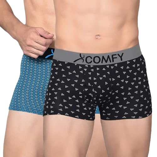 Amul Comfy Printed Spandex Trunk for Men | 95% Cotton 5% Spandex | Super Combed Cotton Stretch Fabric | Outer Elastic Comfort Fit | Soft Hand Feel | No Marks Waistband | Color May Vary | (Pack of 2) - Image 1