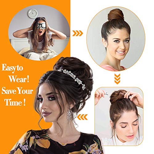 MORICA 2PCS Messy Bun Hair Piece, Fake Hair Extension Curly Wavy Synthetic Chignon Scrunchies Ponytail Hair Pieces for Thin Hair, Women (Dark Brown & Light Auburn Mixed) - Image 4