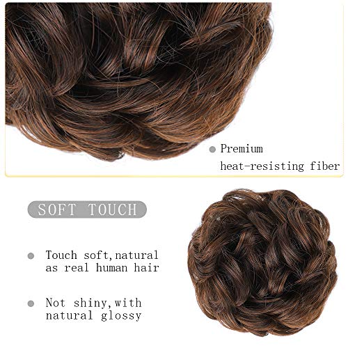 MORICA 2PCS Messy Bun Hair Piece, Fake Hair Extension Curly Wavy Synthetic Chignon Scrunchies Ponytail Hair Pieces for Thin Hair, Women (Dark Brown & Light Auburn Mixed) - Image 3