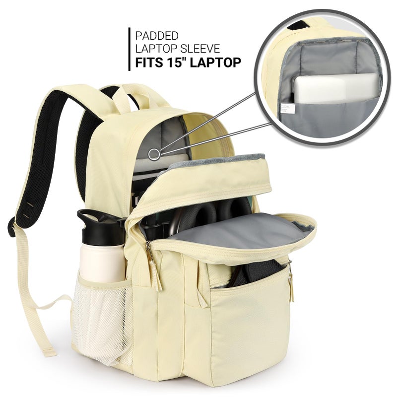 ZORFIN 26L Backpack for College, and Travel: Water Resistant Bookbag - Beige - Image 4