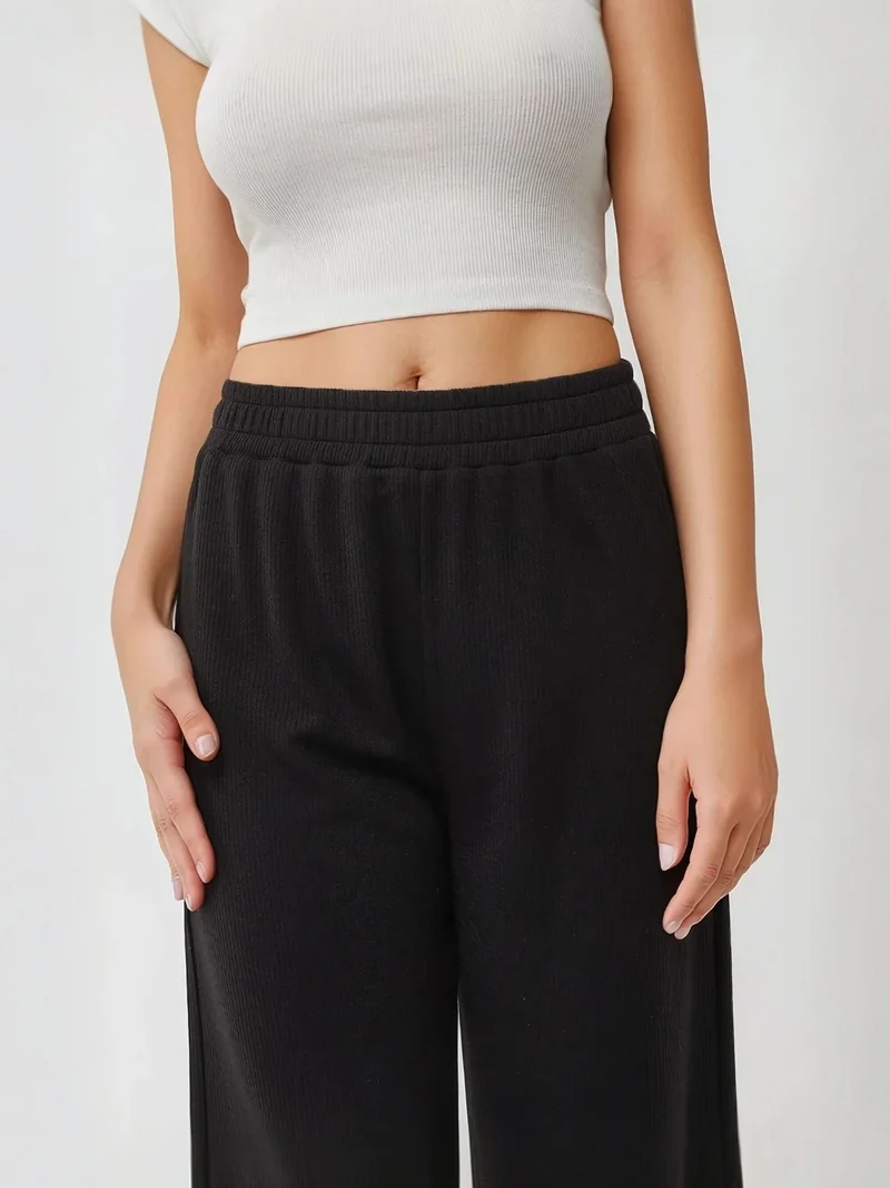 زوبعة بنطلون واسع الساق محبوك بخصر مطاطي