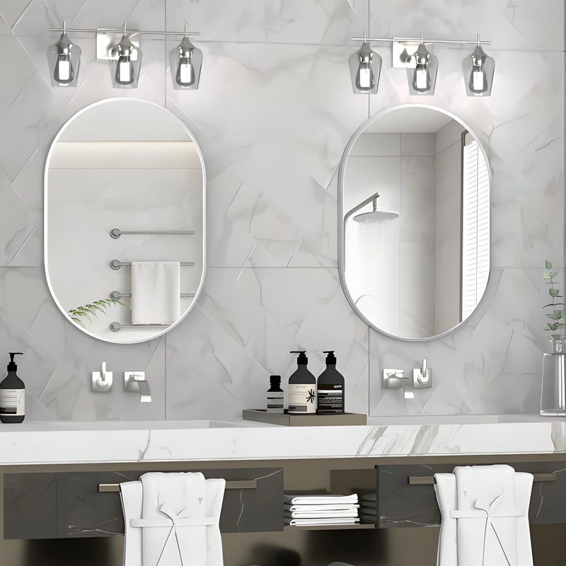 NEUWEABY Oval Bathroom Mirror Wall Vanity Oval Mirrors, 20"x30" Silver Bathroom Mirrors for Over Sink Pill Mirrors Capsule Wall Mounted Mirror, Modern Mirror with Metal Frame for Wall Decor - Image 2