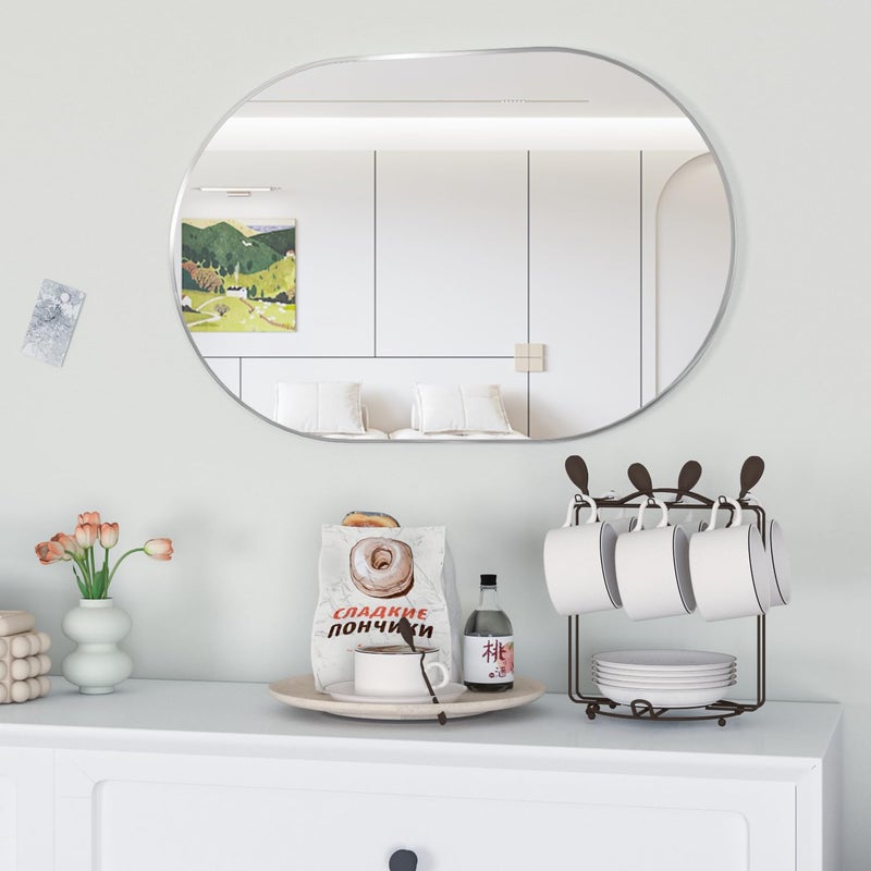 NEUWEABY Oval Bathroom Mirror Wall Vanity Oval Mirrors, 20"x30" Silver Bathroom Mirrors for Over Sink Pill Mirrors Capsule Wall Mounted Mirror, Modern Mirror with Metal Frame for Wall Decor - Image 5