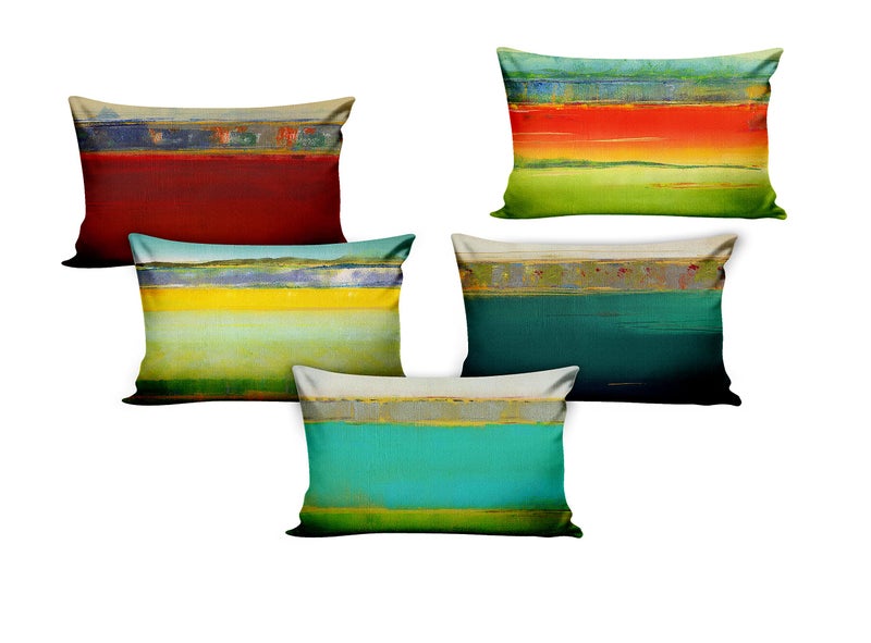 Ultimate Trends Premium Polyester Digital Modern Printed 200 TC Cushion Cover For Living Room Couch Bed Single Sofa Set Of 5 (12 X 18 Inches, Green Maroon) - Image 2