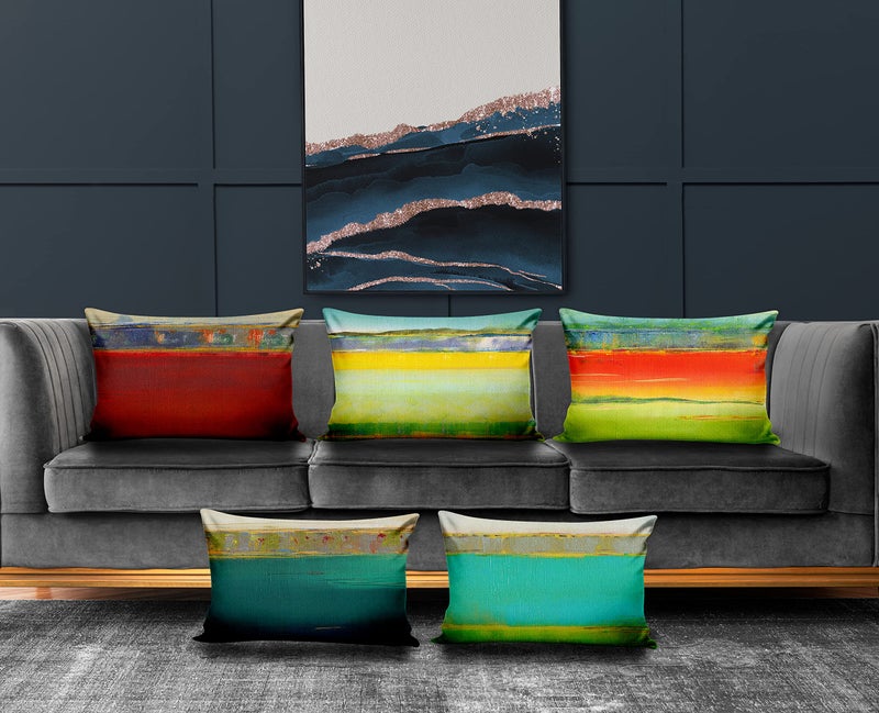 Ultimate Trends Premium Polyester Digital Modern Printed 200 TC Cushion Cover For Living Room Couch Bed Single Sofa Set Of 5 (12 X 18 Inches, Green Maroon) - Image 5