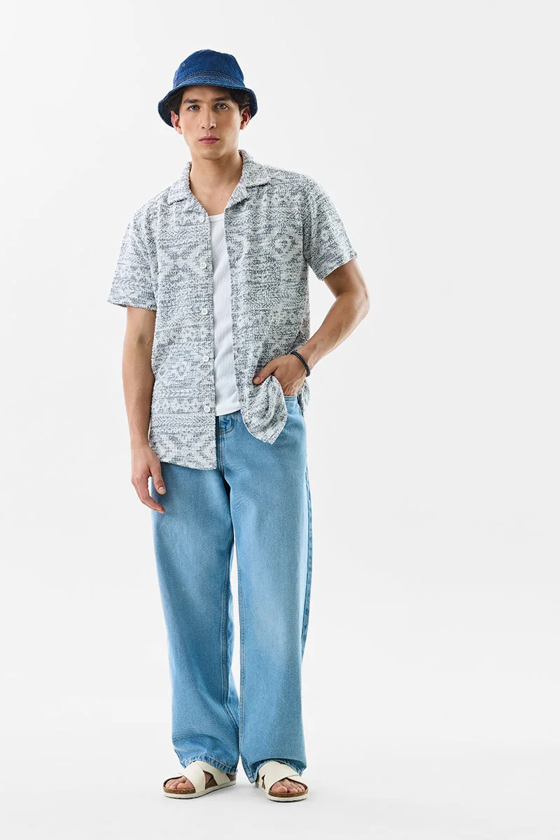 SNITCH Slim Fit Textured Light  Blue Shirt