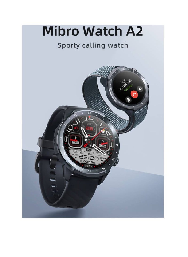 Mibro - A2 Sporty Bluetooth Calling Smart Watch 1.39 Inch HD Screen Round Dual Straps Optical Heart Rate Sensor SpO2 Sensor Accelerometer Bluetooth Connectivity 2 ATM Waterproof Smartwatch Black - Image 1