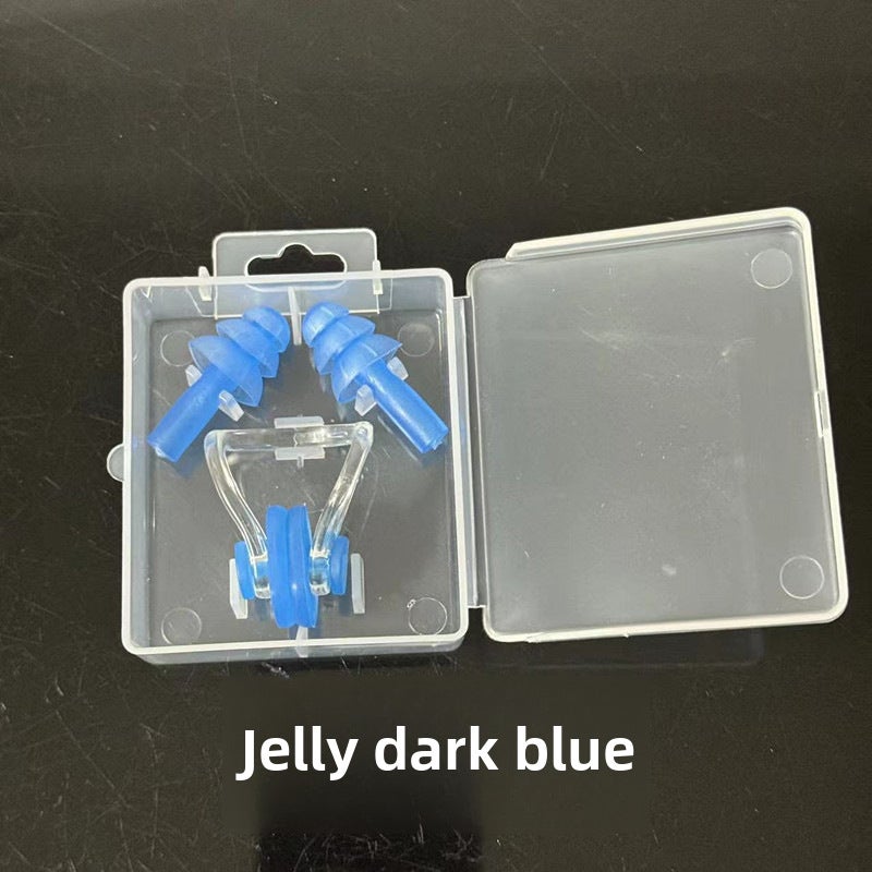 Generic Swimming Nose Clip Earplug Set Soft Silicone Waterproof jelly dark blue 