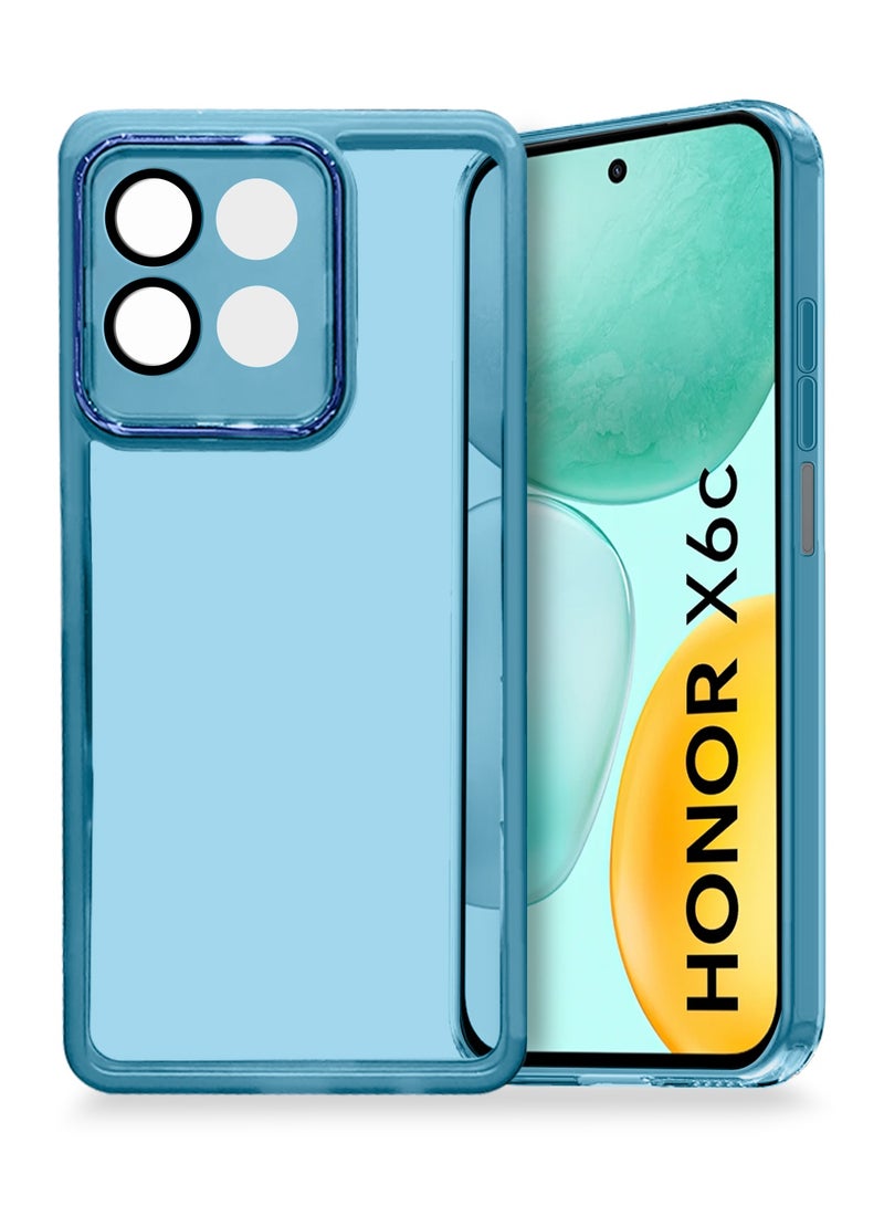 دبليو تيك غلاف خلفي أنيق من السيليكون الشفاف TPU لحماية كاميرا هاتف Honor X6c 4G 2025 رفيع للغاية مع حدود الكاميرا مطلية بالكهرباء - أزرق - Image 1