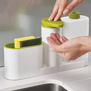 Homava 3 Section Sink Organizer for Bathroom and Kitchen Sink Tidy Set Household Items 2 Containers and A Sponge Brush Holder - Image 1