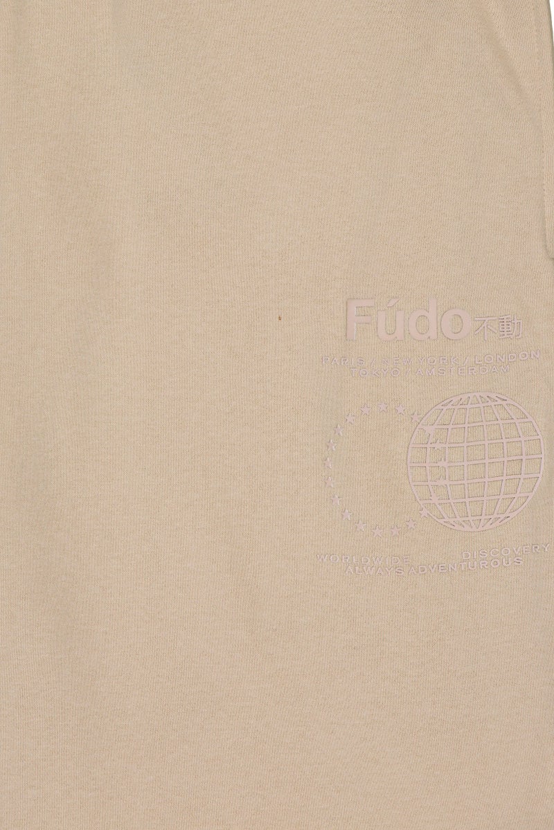 Fudo سروال جوجر للرجال بقصة عادية بشعار العلامة التجارية، بيج - Image 5