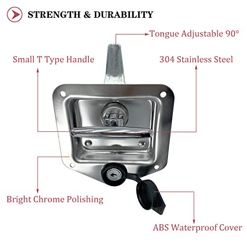 SKARUMMER L8815 Tool Box Latch T Handle Latches with Lock Highly Polished Stainless Steel Tool Box Locks for Trailer Door RV Camper Truck Bed Toolboxes - Folding T-Handle Latch with Gasket - Image 4