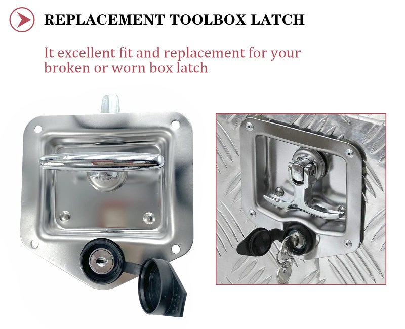 SKARUMMER L8815 Tool Box Latch T Handle Latches with Lock Highly Polished Stainless Steel Tool Box Locks for Trailer Door RV Camper Truck Bed Toolboxes - Folding T-Handle Latch with Gasket - Image 3