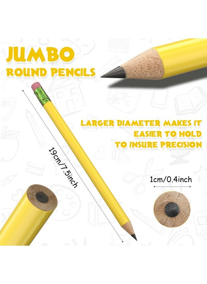 Fainne - 102 Pcs Bulk Jumbo Pencils And Sharpeners Set, Large Fat Pencils Thick Giant Big Pencils With Erasers For Kids Beginners Preschoolers Kindergarten School Office(Yellow, Round) - Image 1
