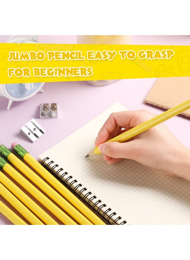Fainne - 102 Pcs Bulk Jumbo Pencils And Sharpeners Set, Large Fat Pencils Thick Giant Big Pencils With Erasers For Kids Beginners Preschoolers Kindergarten School Office(Yellow, Round) - Image 1