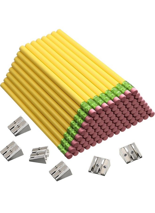Fainne - 102 Pcs Bulk Jumbo Pencils And Sharpeners Set, Large Fat Pencils Thick Giant Big Pencils With Erasers For Kids Beginners Preschoolers Kindergarten School Office(Yellow, Round) - Image 1