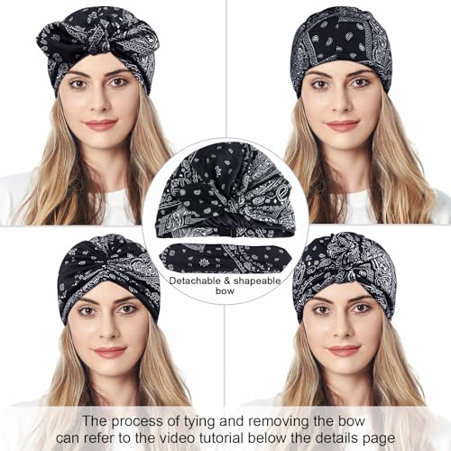 Ababalaya Satin Lined Beanies for Women Chemo Headwear Silky Lined Cotton Sleeping Cap (4, Navy Blue/Burgundy/Black/White) - Image 4