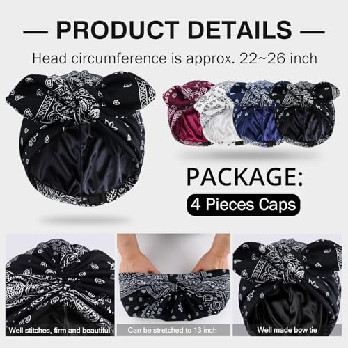 Ababalaya Satin Lined Beanies for Women Chemo Headwear Silky Lined Cotton Sleeping Cap (4, Navy Blue/Burgundy/Black/White) - Image 3