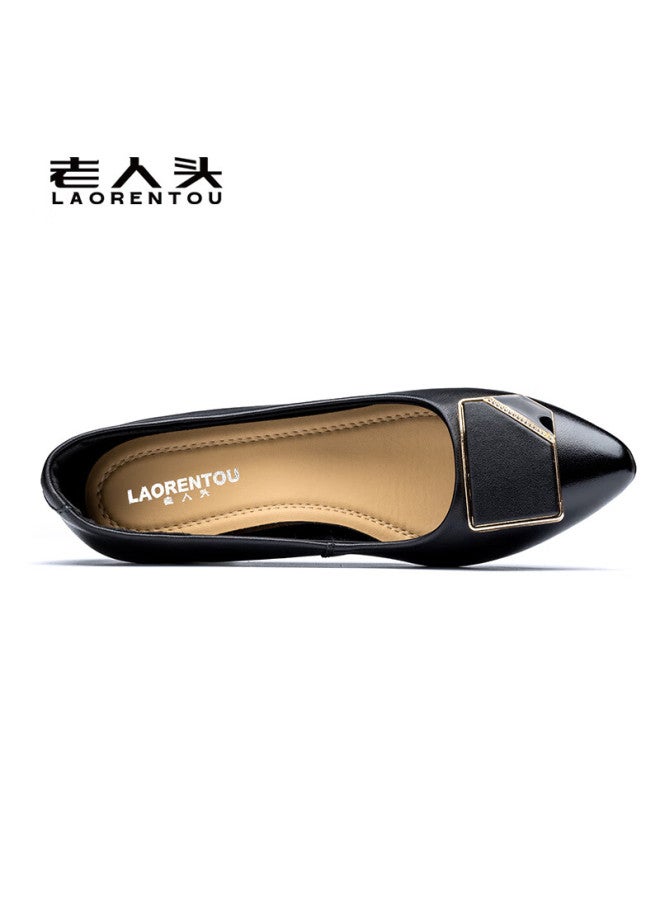 Laorentou Women's Fashion Professional Chunky Heel Low-cut Buckle Mid Heel Commuter Work Mom Shoes La219 Black Size 36