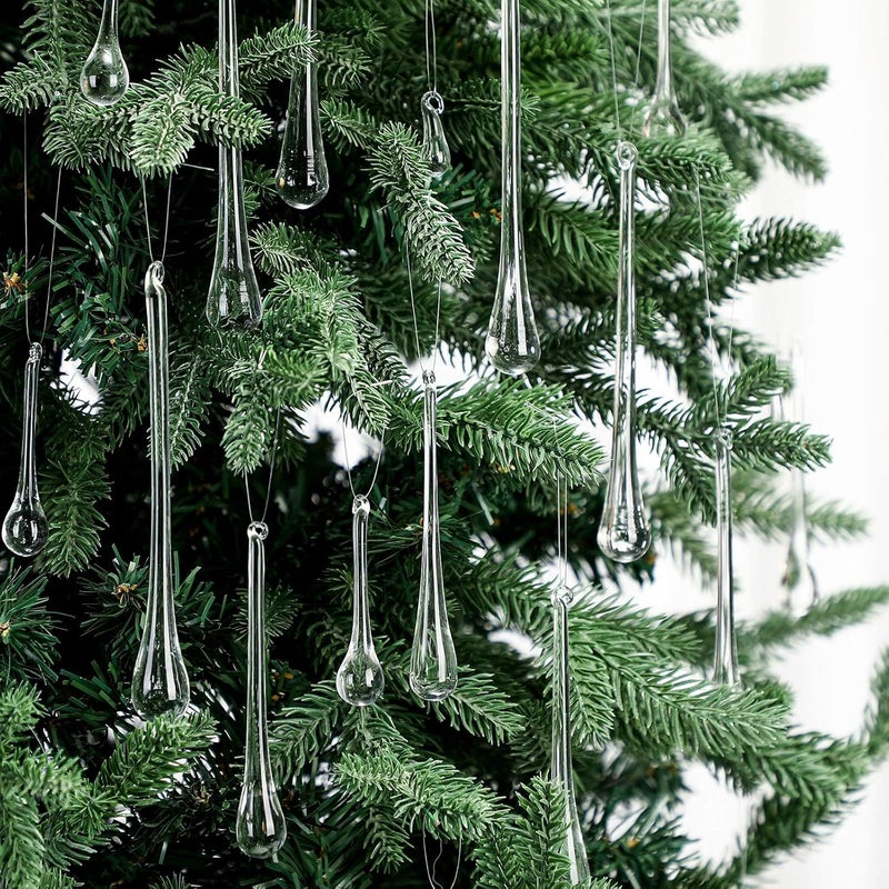 LOYIM 44 Pcs Clear Glass Teardrop Christmas Ornaments Crystal Raindrop Hanging Ornaments Crystal Chandelier Drop Pendant Icicles Decorations for Christmas Tree Winter Party Supplies (4 Medium Size) - Image 1