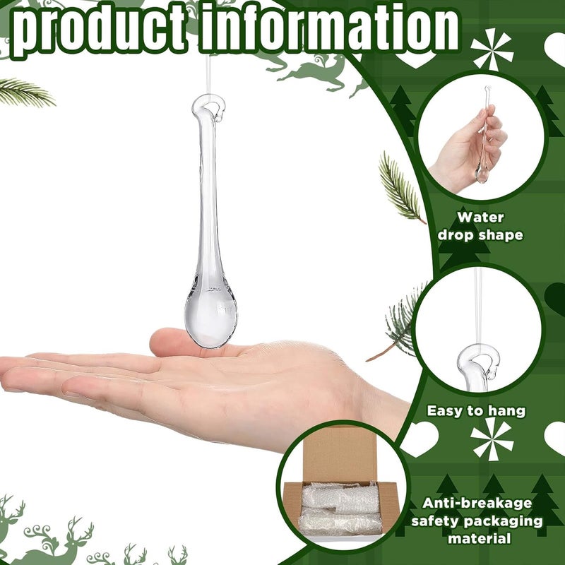 LOYIM 44 Pcs Clear Glass Teardrop Christmas Ornaments Crystal Raindrop Hanging Ornaments Crystal Chandelier Drop Pendant Icicles Decorations for Christmas Tree Winter Party Supplies (4 Medium Size) - Image 3