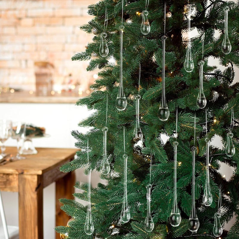 LOYIM 44 Pcs Clear Glass Teardrop Christmas Ornaments Crystal Raindrop Hanging Ornaments Crystal Chandelier Drop Pendant Icicles Decorations for Christmas Tree Winter Party Supplies (4 Medium Size) - Image 5
