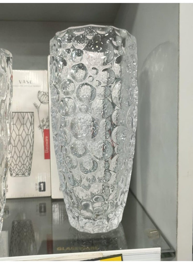 Glassware Clear Glass Vase with Raised Bubble Design, Elegant Cylinder Shape, Home Decoration and Flower Arrangement - Image 1
