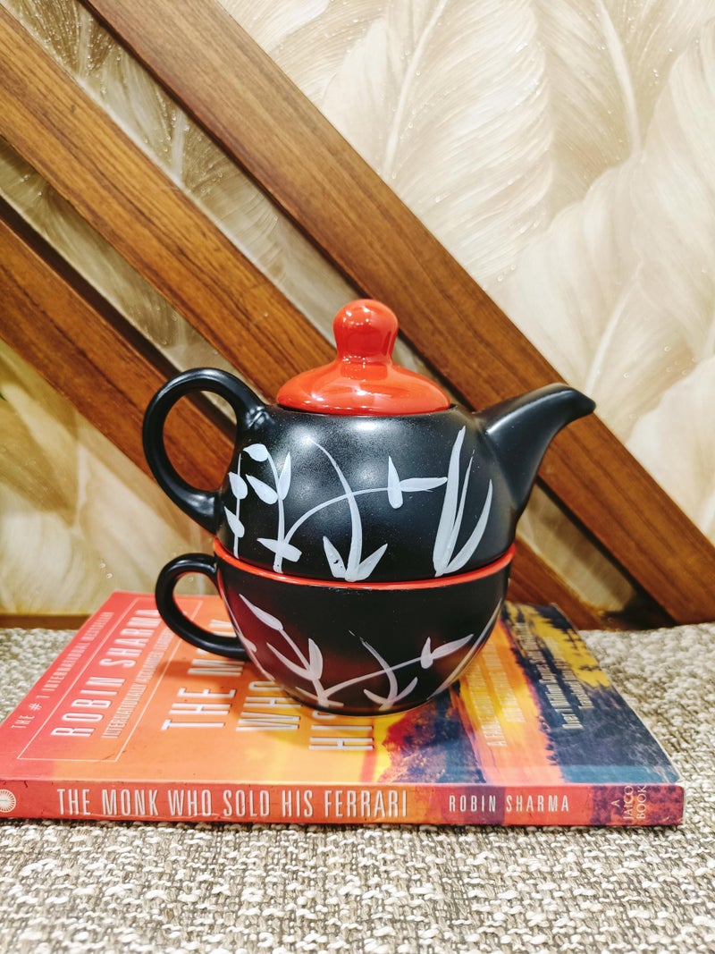 Caffeine Ceramic Handmade Black Bamboo 2 in 1 Tea Pot (Set of 1) - Image 1
