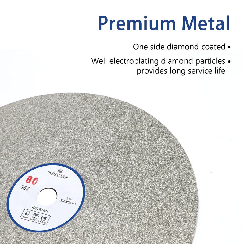 SCOTTCHEN Diamond Flat Lap Wheel 8" x 1/2" Arbor Grinding Sanding Disc Lapping Polishing Disc,80/120/240/600 Grit-4pcs - Image 3